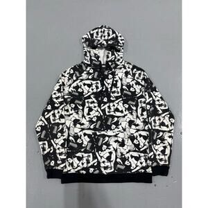 Mishka NYC Women AOP Hoodie All Over Print Pin-Up Graphic Black White Small Y2K